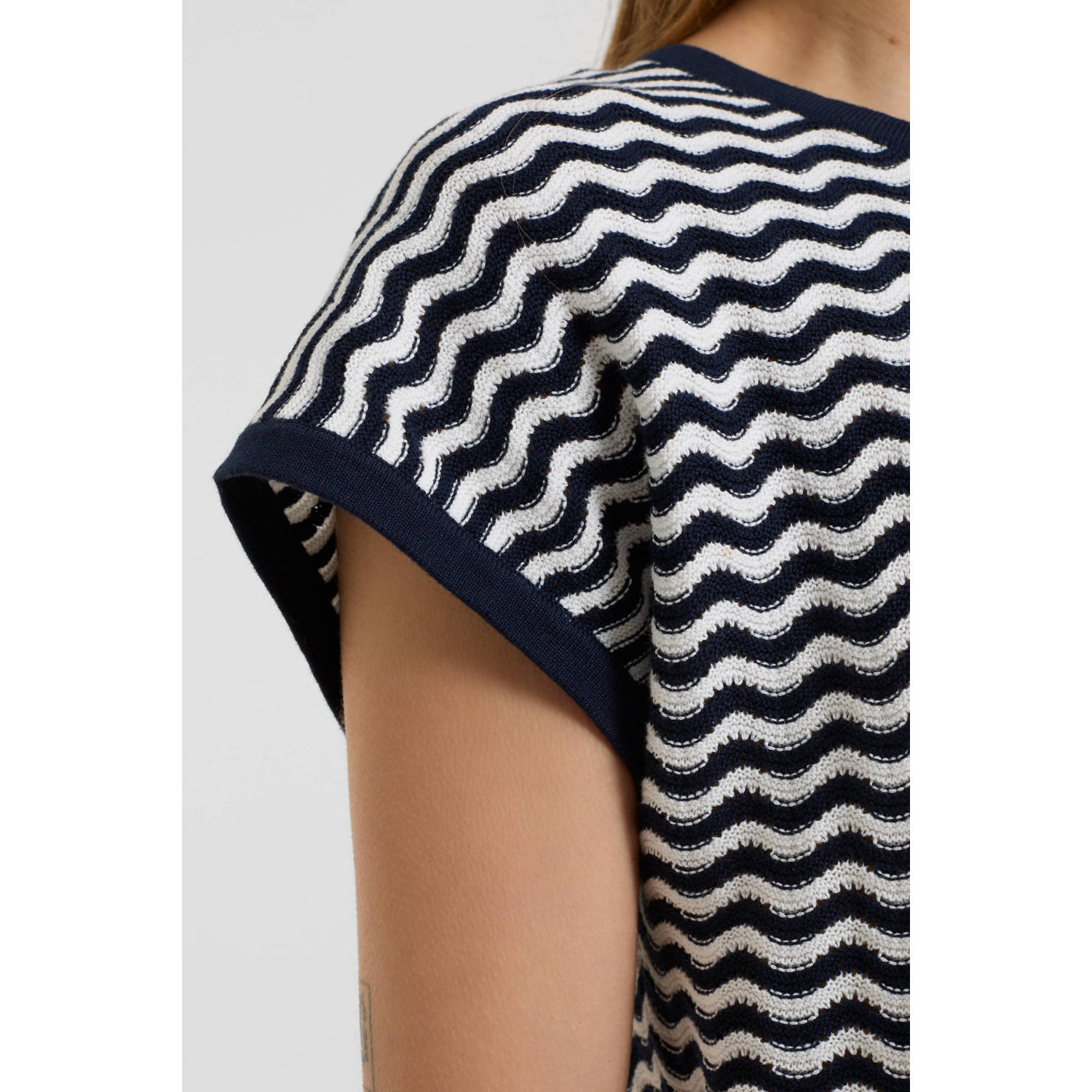 anytime crochet T-shirt jurk donkerblauw wit