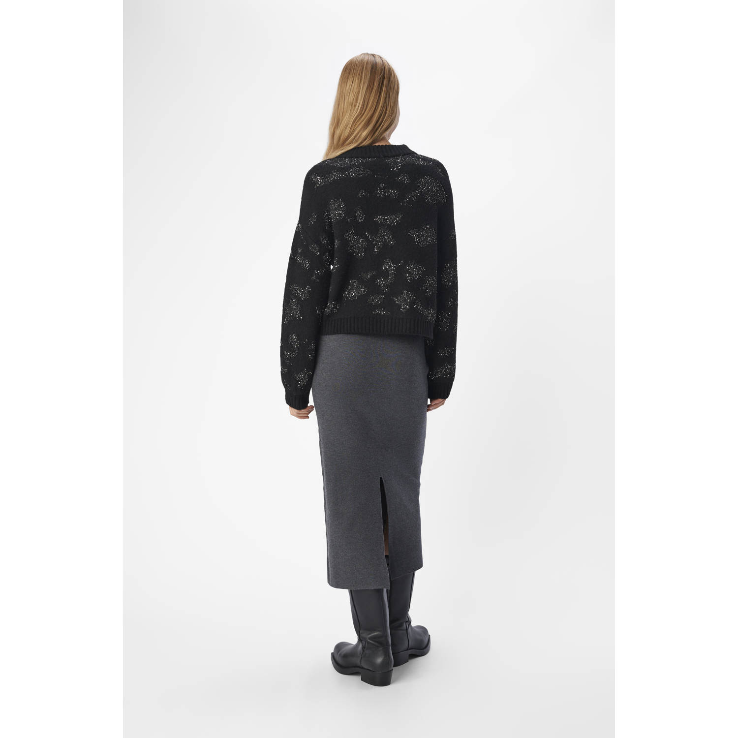 OBJECT vest OBJALORA met panterprint en glitters zwart