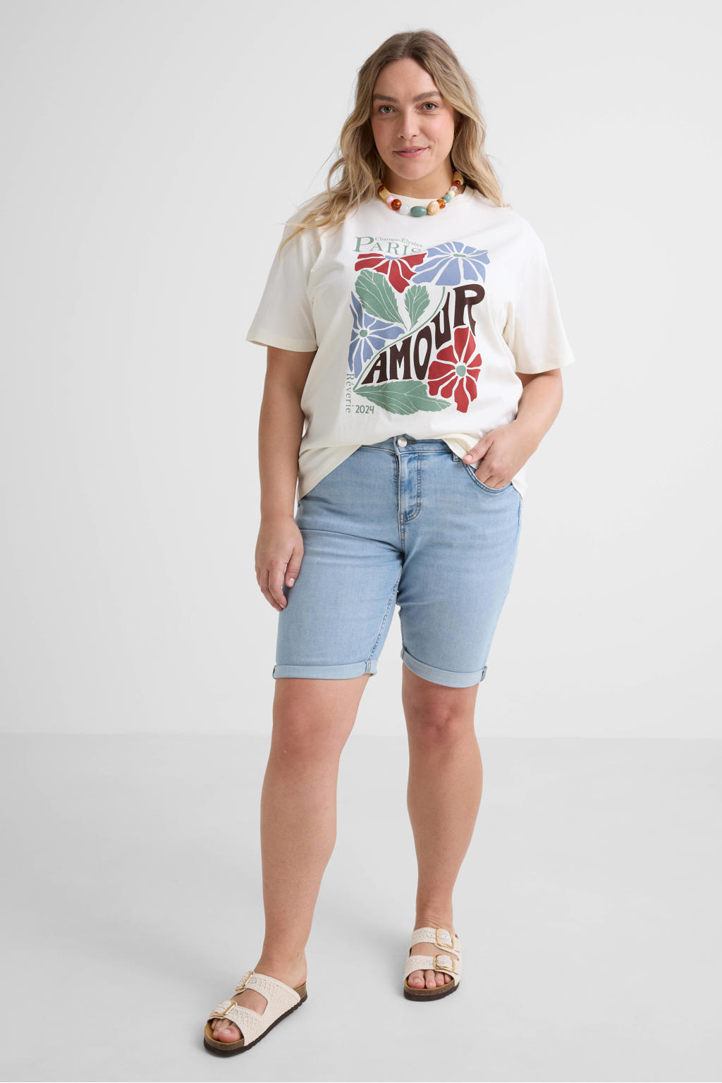 Light blue denim dames GREAT LOOKS regular fit short van denim met effen