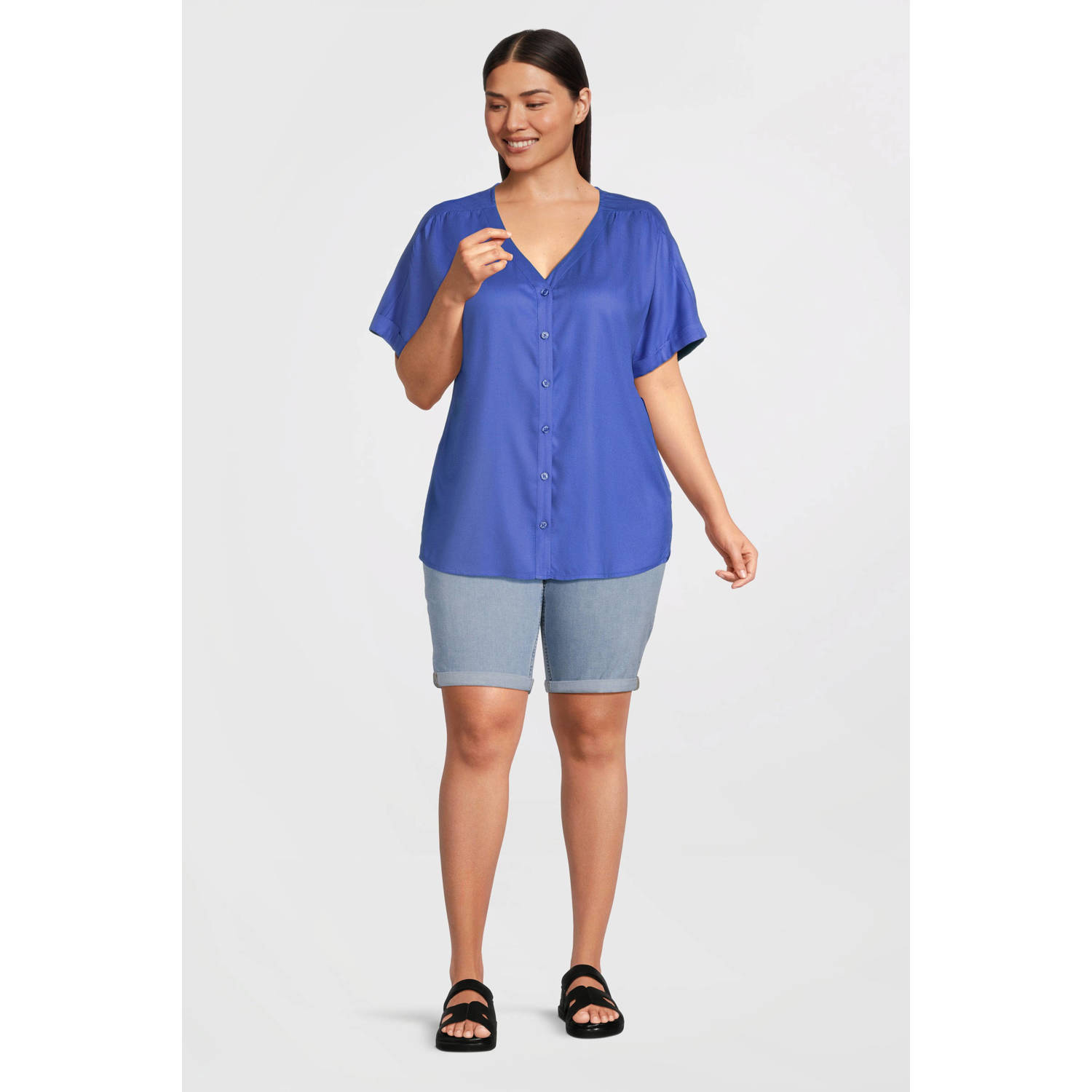 anytime regular fit denim short lichtblauw