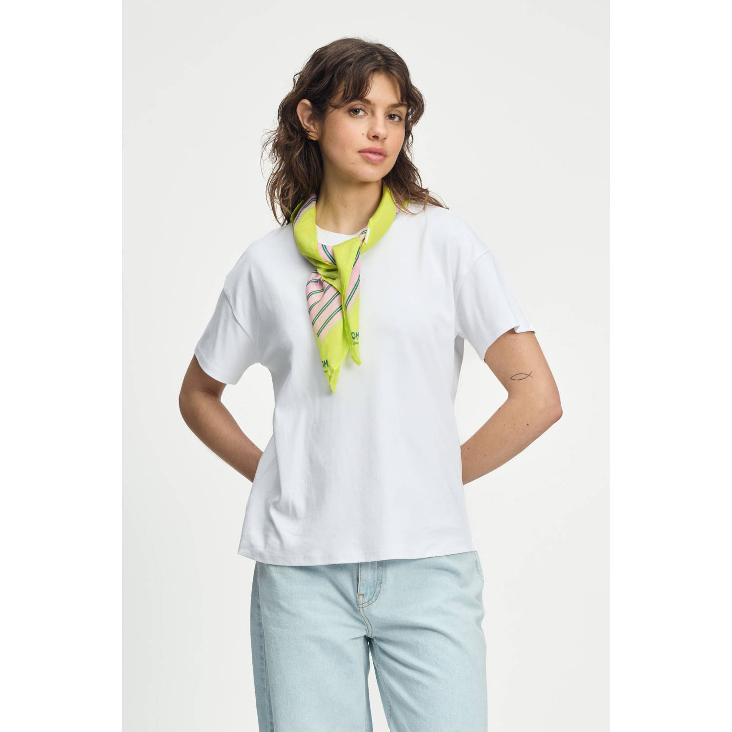 POM Amsterdam sjaal POM Stripes roze groen