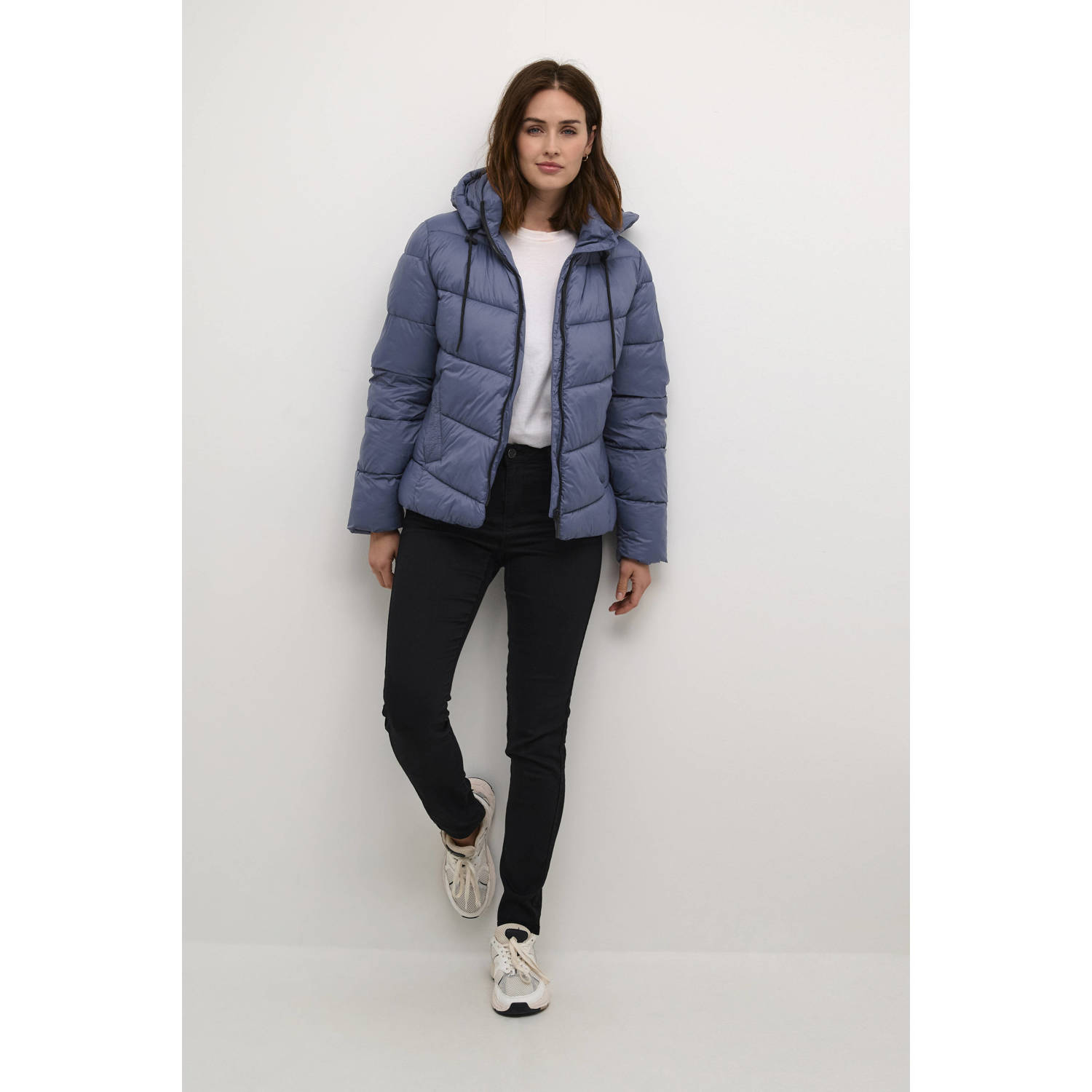 Kaffe gewatteerde winterjas blauw