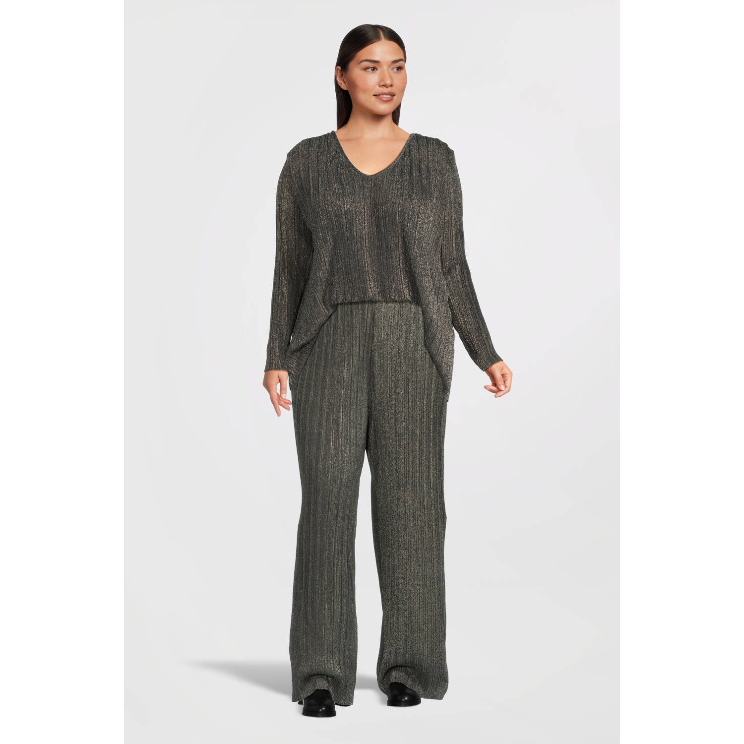 VERO MODA CURVE wide leg high waist broek zilver met glitter