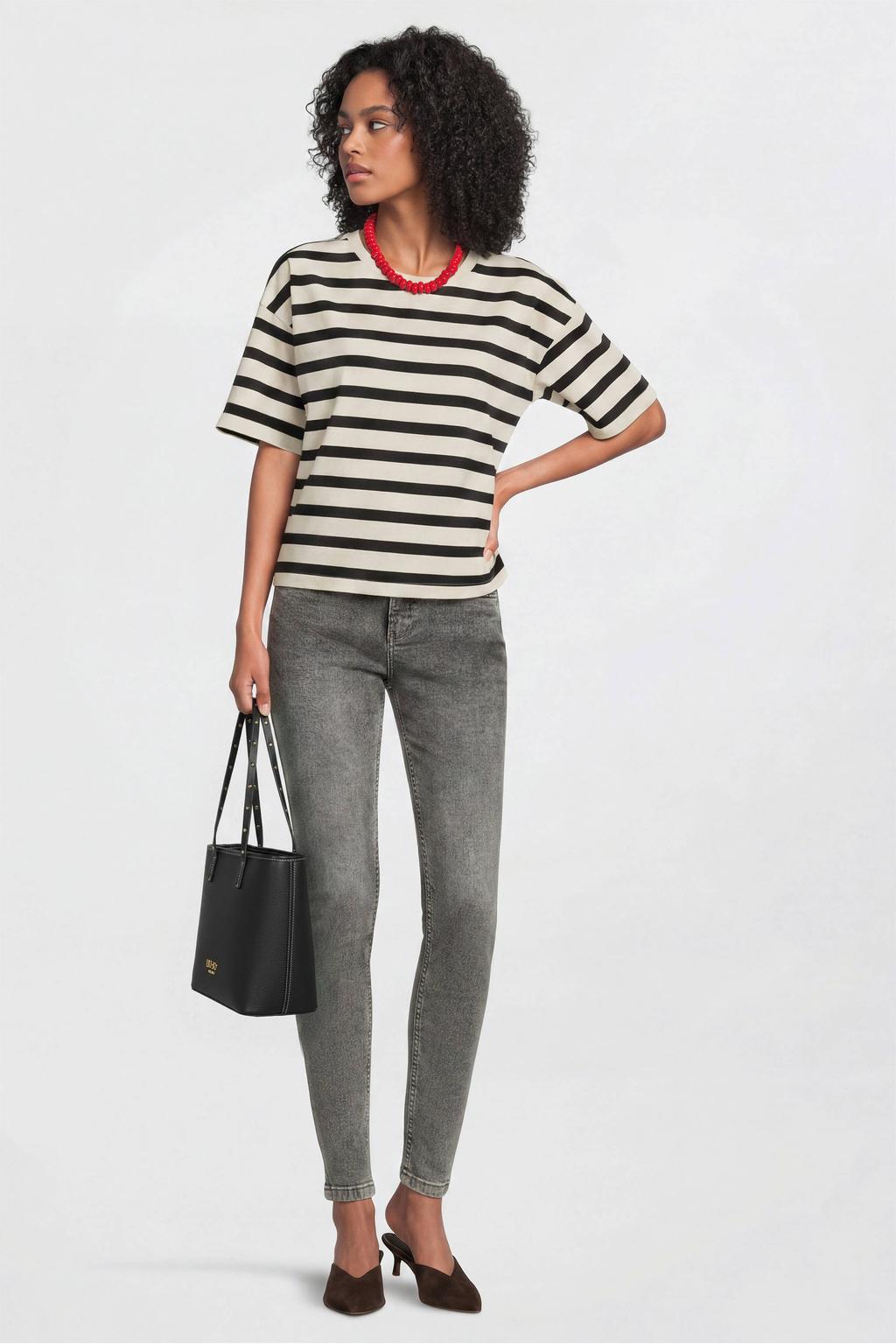 Grey denim dames Anytime regular waist skinny jeans van denim met rits- en knoopsluiting en effen