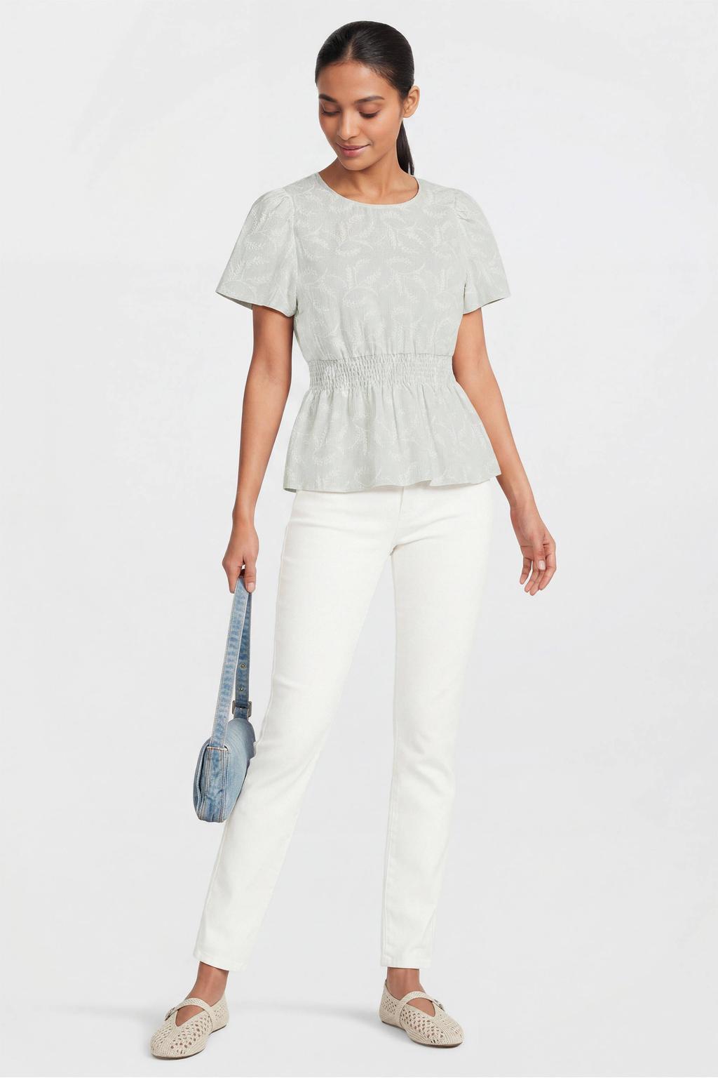 Witte dames Anytime regular waist skinny jeans van denim met rits- en knoopsluiting en effen