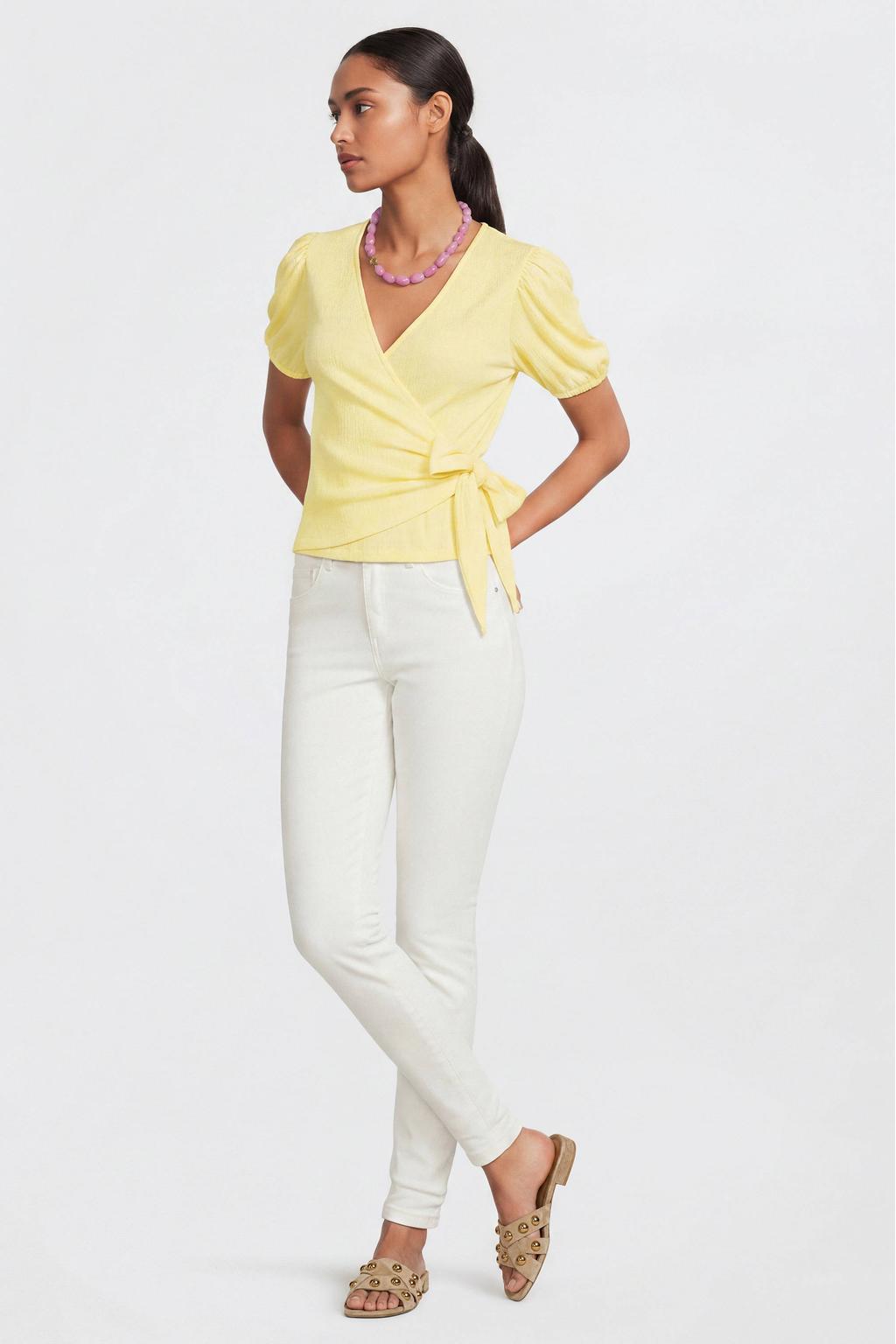 Witte dames Anytime high waist skinny jeans van denim met rits- en knoopsluiting en effen