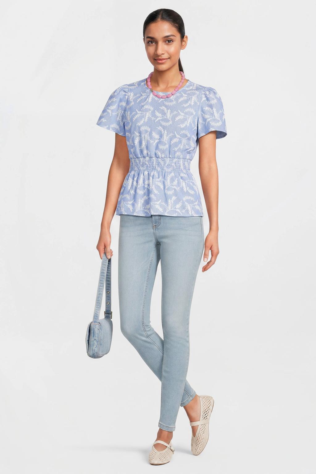 Light blue denim dames Anytime high waist skinny jeans van denim met rits- en knoopsluiting en effen