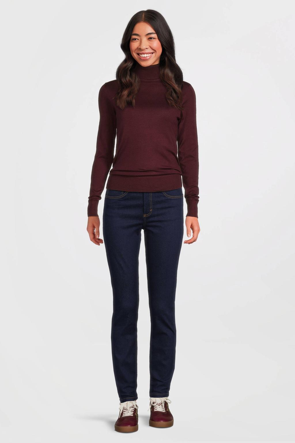 Dark blue denim dames anytime high waist skinny jeans van denim met rits- en knoopsluiting en effen