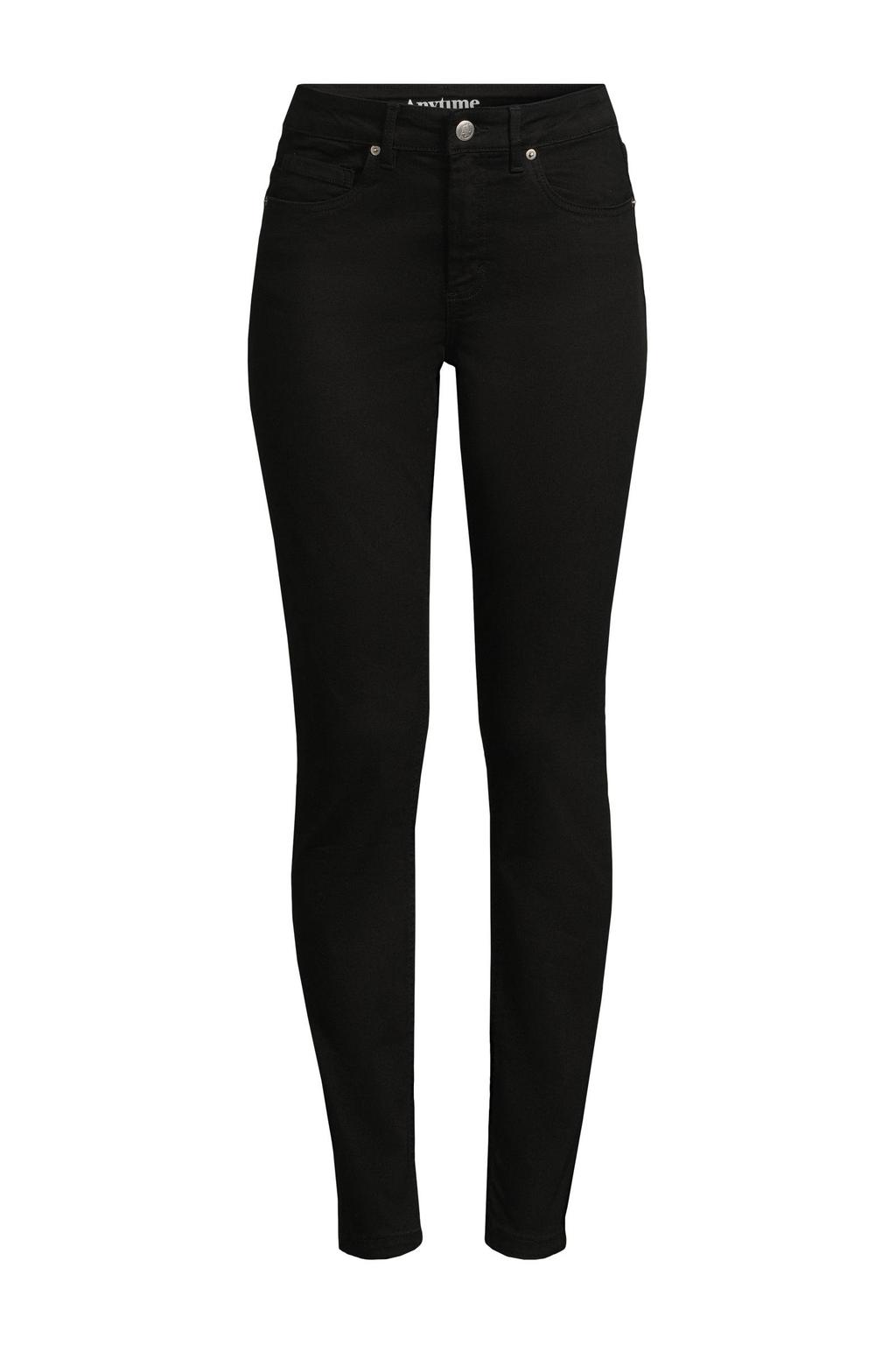 Black denim dames Anytime high waist skinny jeans van denim met rits- en knoopsluiting en effen