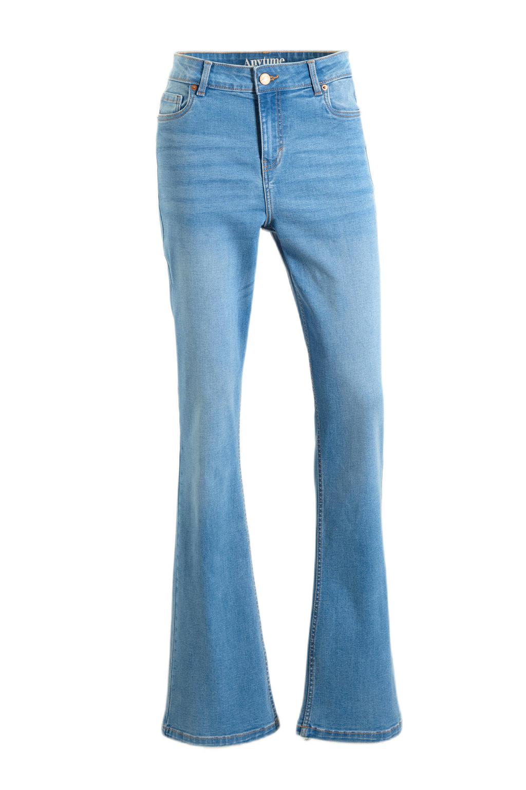 Medium blue denim dames Anytime high waist flared jeans van denim met rits- en knoopsluiting en effen