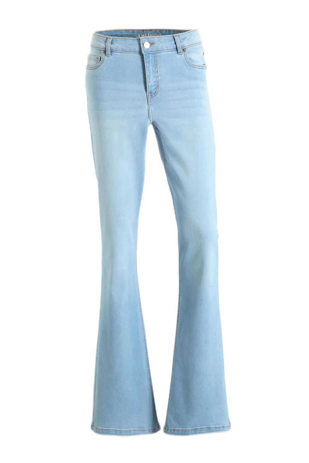 Light blue denim dames Anytime high waist flared jeans van denim met rits- en knoopsluiting en effen