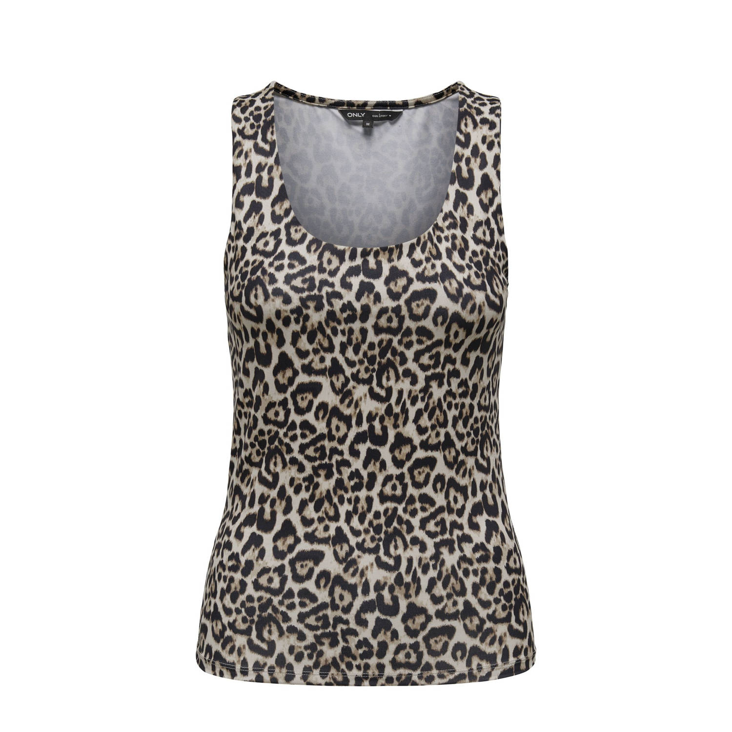 Only LEO 2-Way Mouwloze Top Cloud Dancer LEO Print Beige Dames