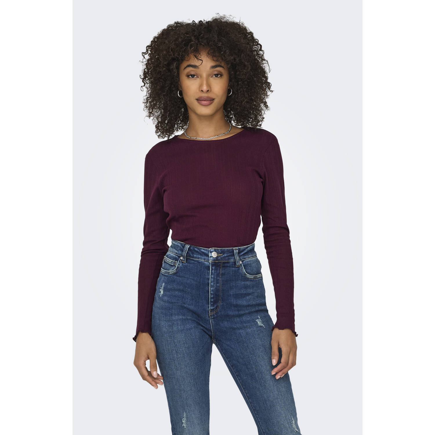 Only Shirt met lange mouwen en ajourpatroon model 'CARLOTTA'