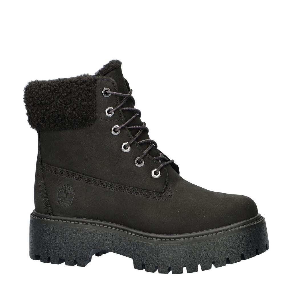 Zwarte dames Timberland Stone Street gevoerde nubuck veterboots met plateauzool en effen