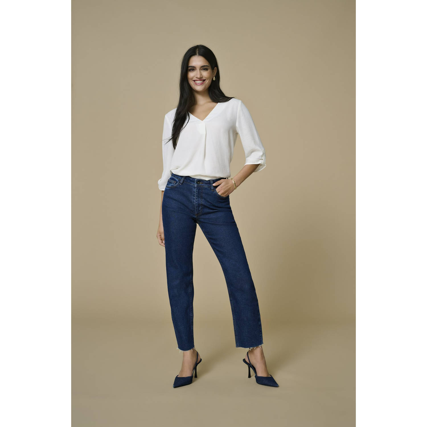 JDY high waist straight leg jeans LULLU dark blue denim