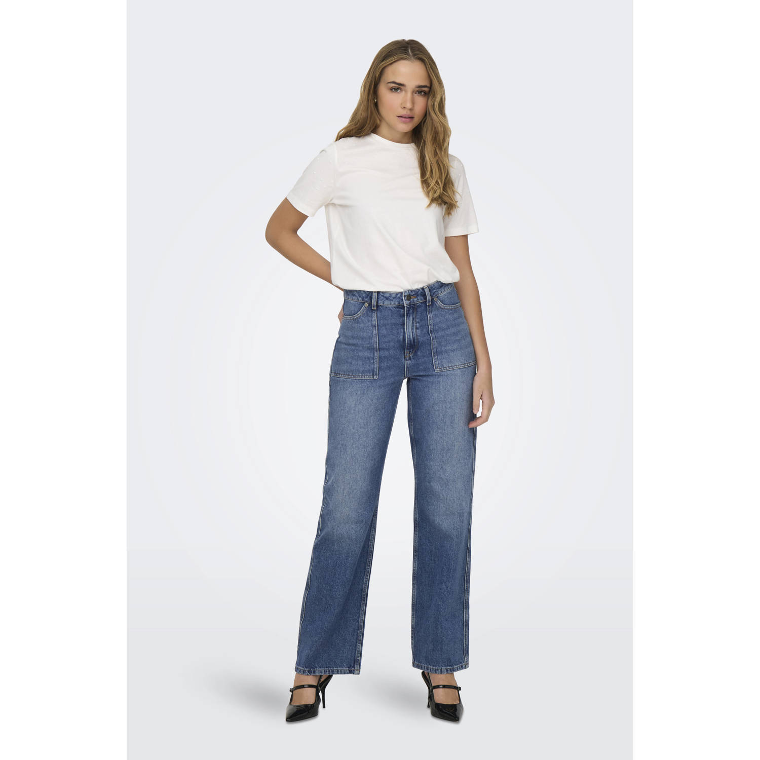JDY high waist wide leg jeans MAYA medium blue denim