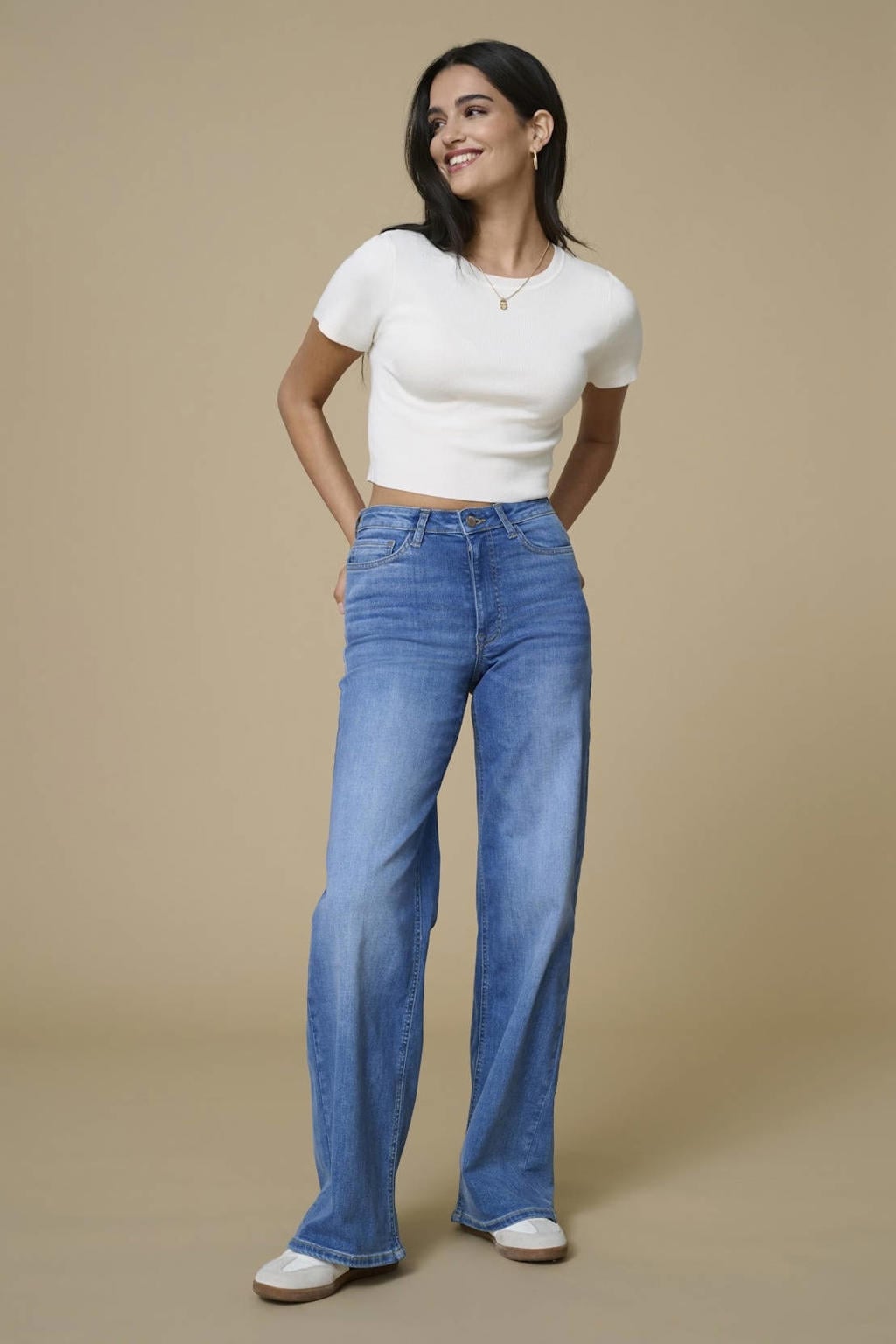 JDY high waist wide leg jeans JDYFELINA medium blue denim