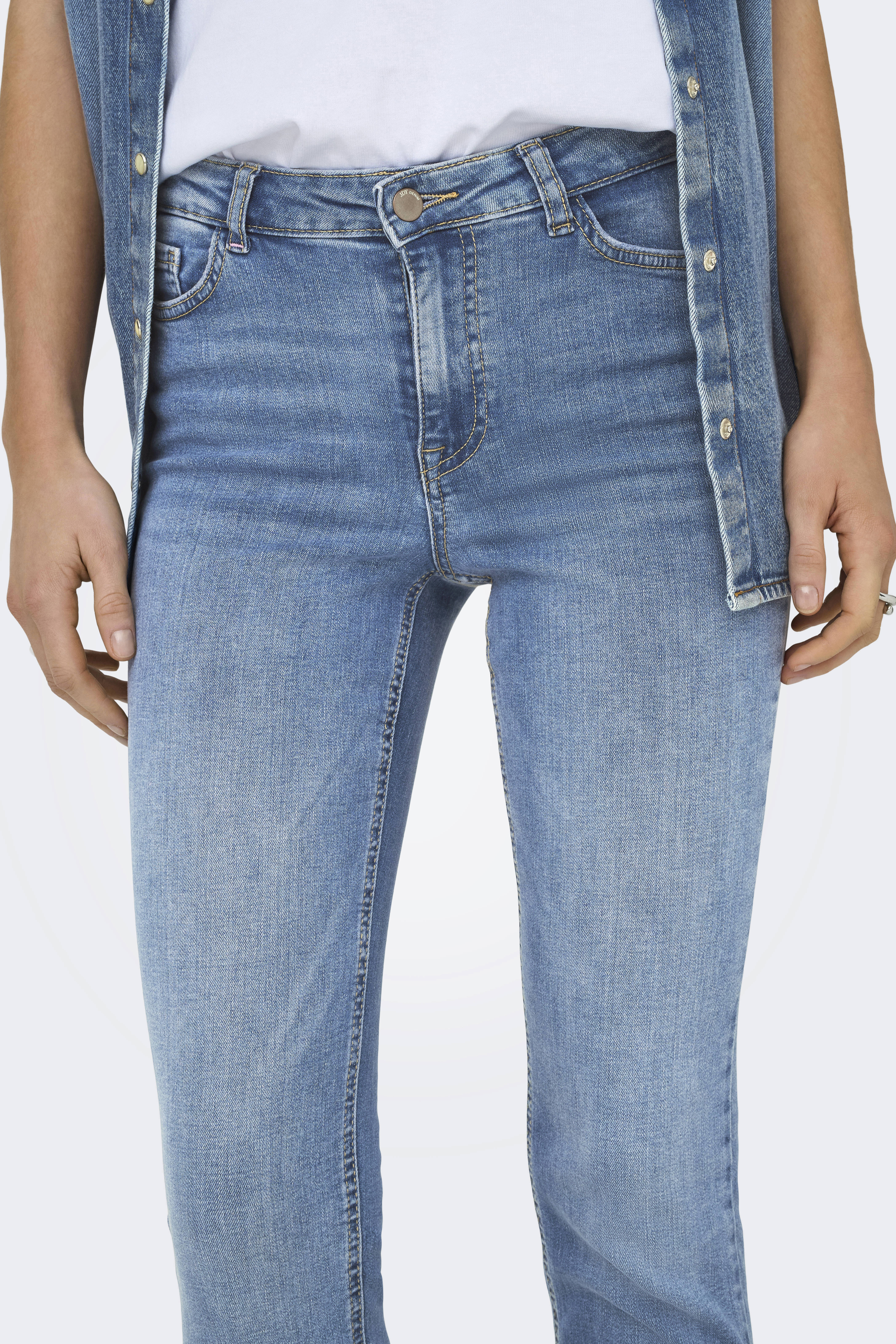 JDY Damen Skinny Jeans – Mittelblau, Knöchellang, Mittlere Taille, Mit Gürtelschlaufen & Knopfleiste