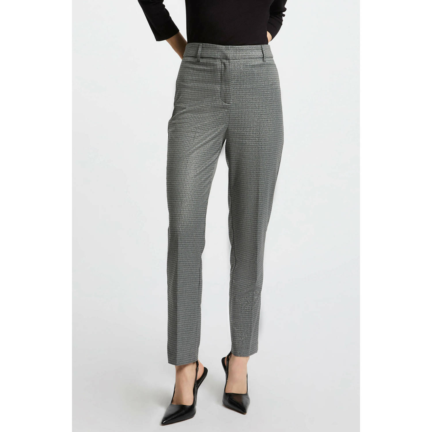 Morgan geruite slim fit pantalon grijs