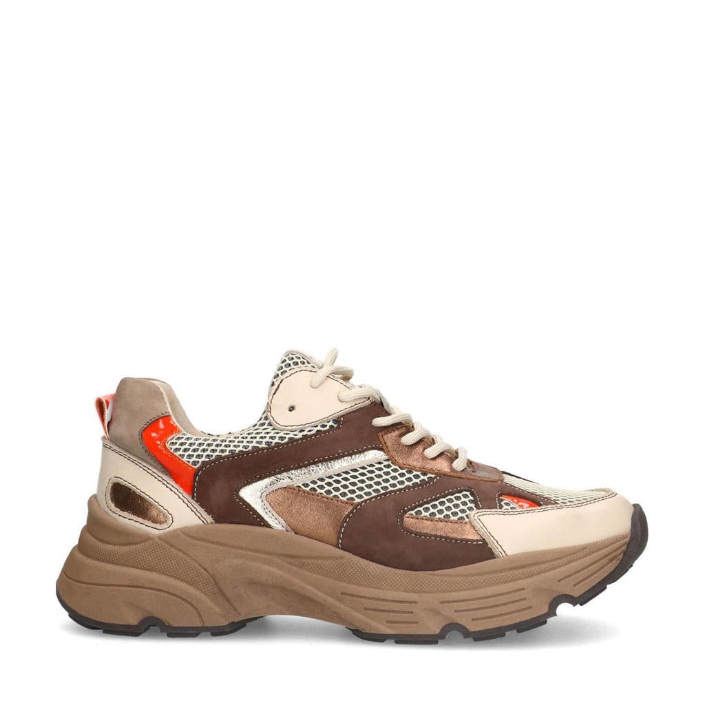 Bruine dames Sacha chunky leren sneakers met veters