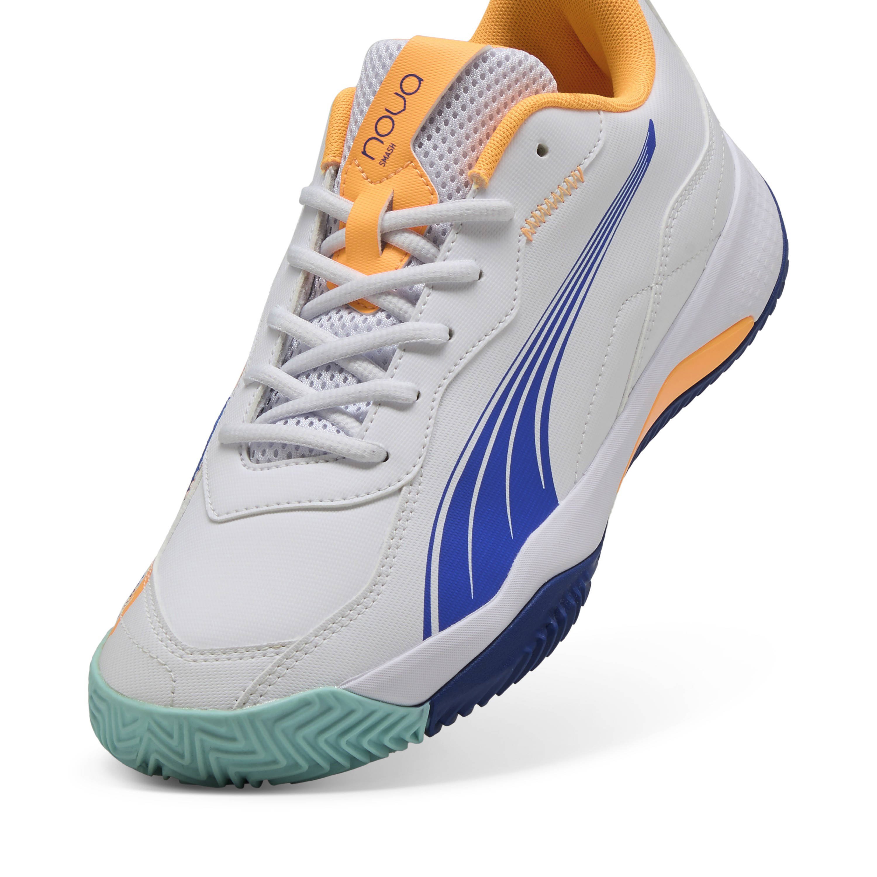 Puma Nova Smash padelschoenen wit/blauw/geel | wehkamp