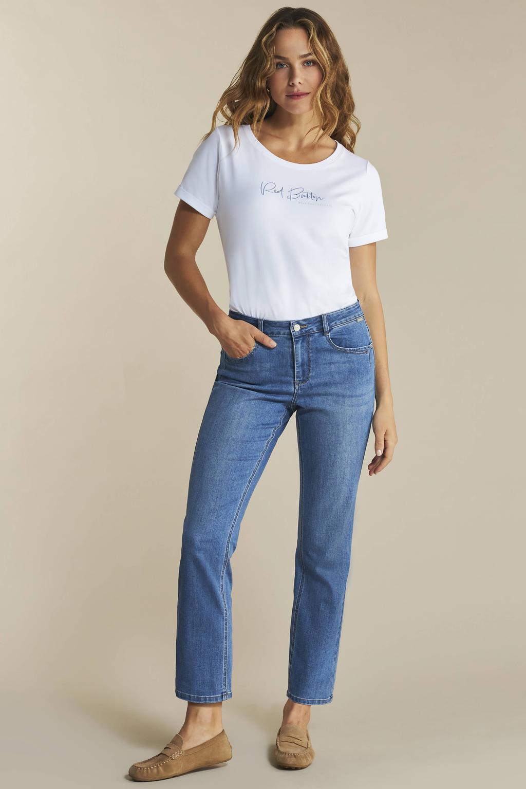 Red Button high waist straight leg jeans Kate medium blue denim