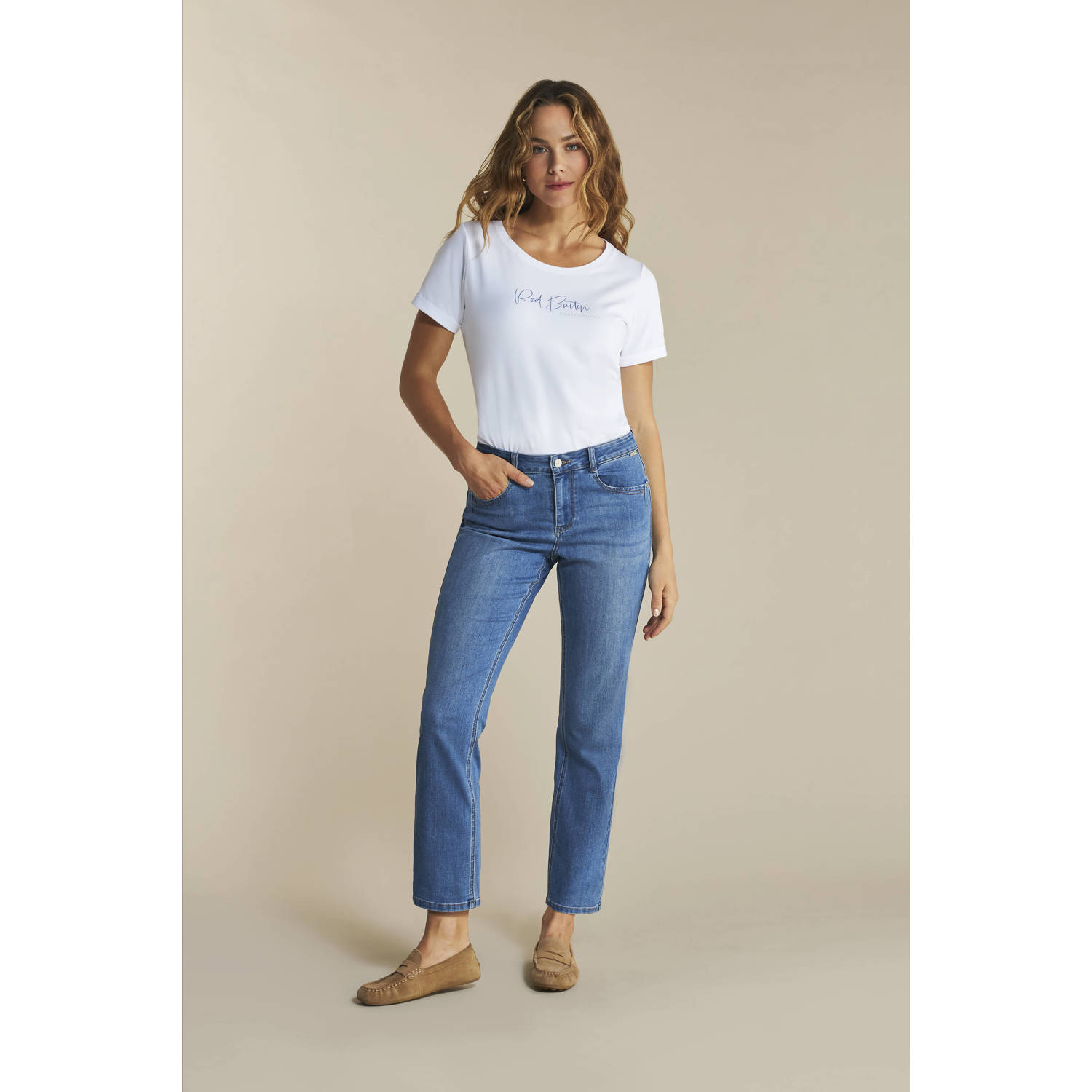 Red Button high waist straight leg jeans Kate medium blue denim