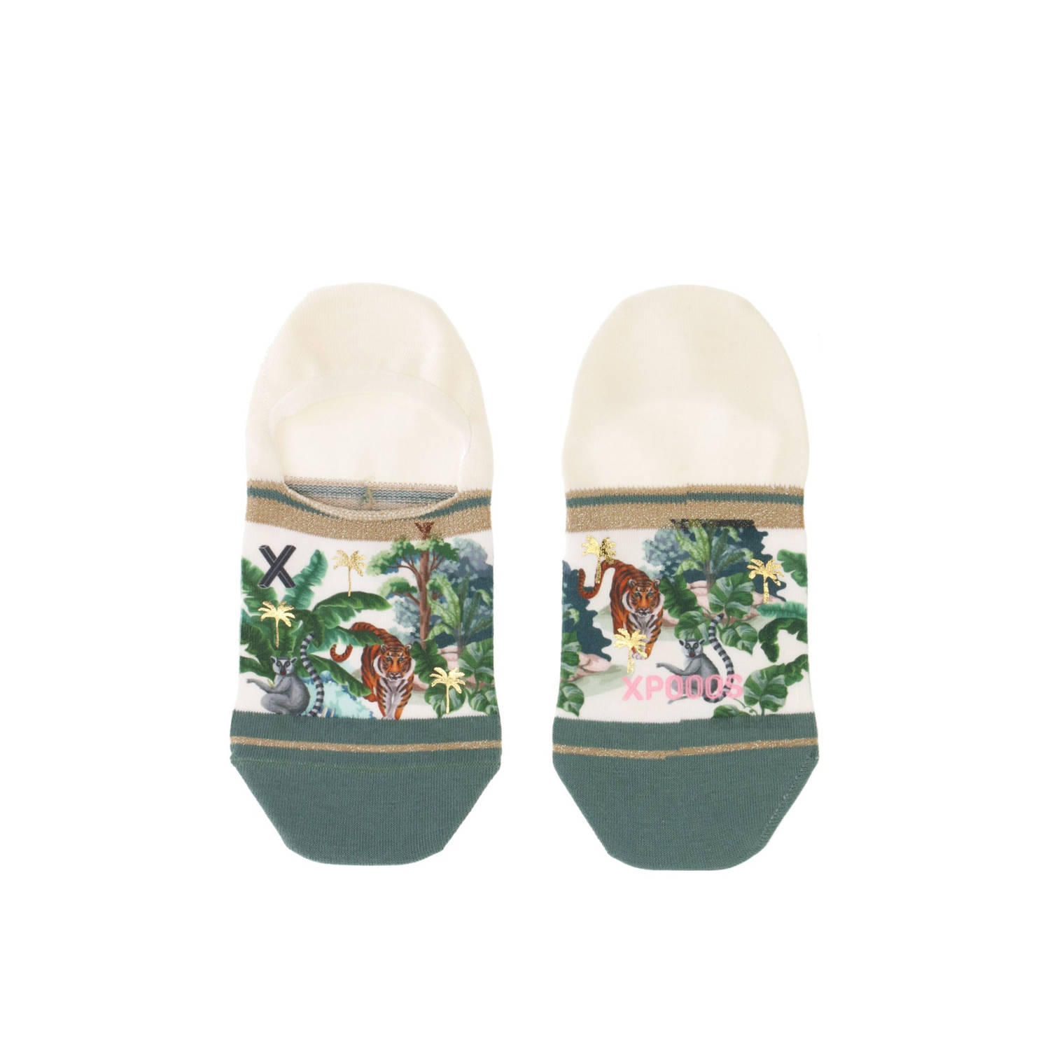 XPOOOS no-show sneakersokken Junglelife groen