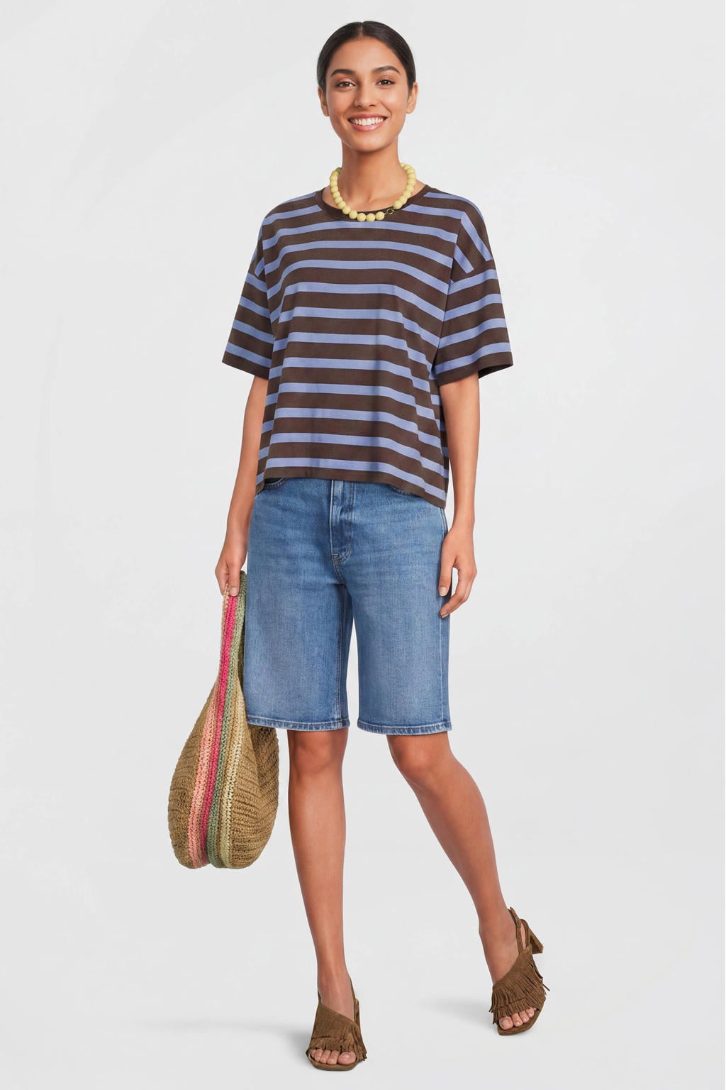 Medium blue denim dames Anytime relaxed short van denim met regular waist, rits- en knoopsluiting en effen