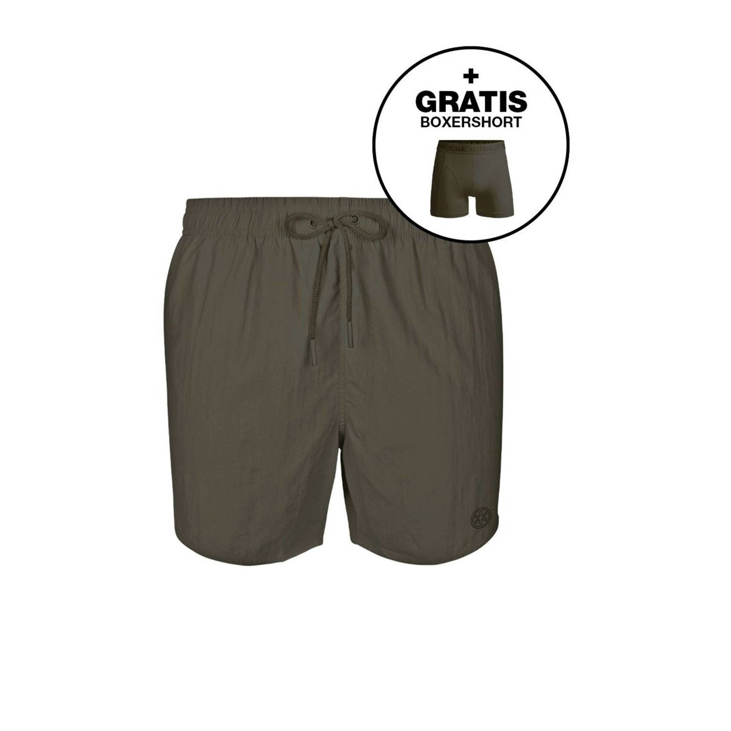 Muchachomalo zwemshort + gratis boxershort legergroen