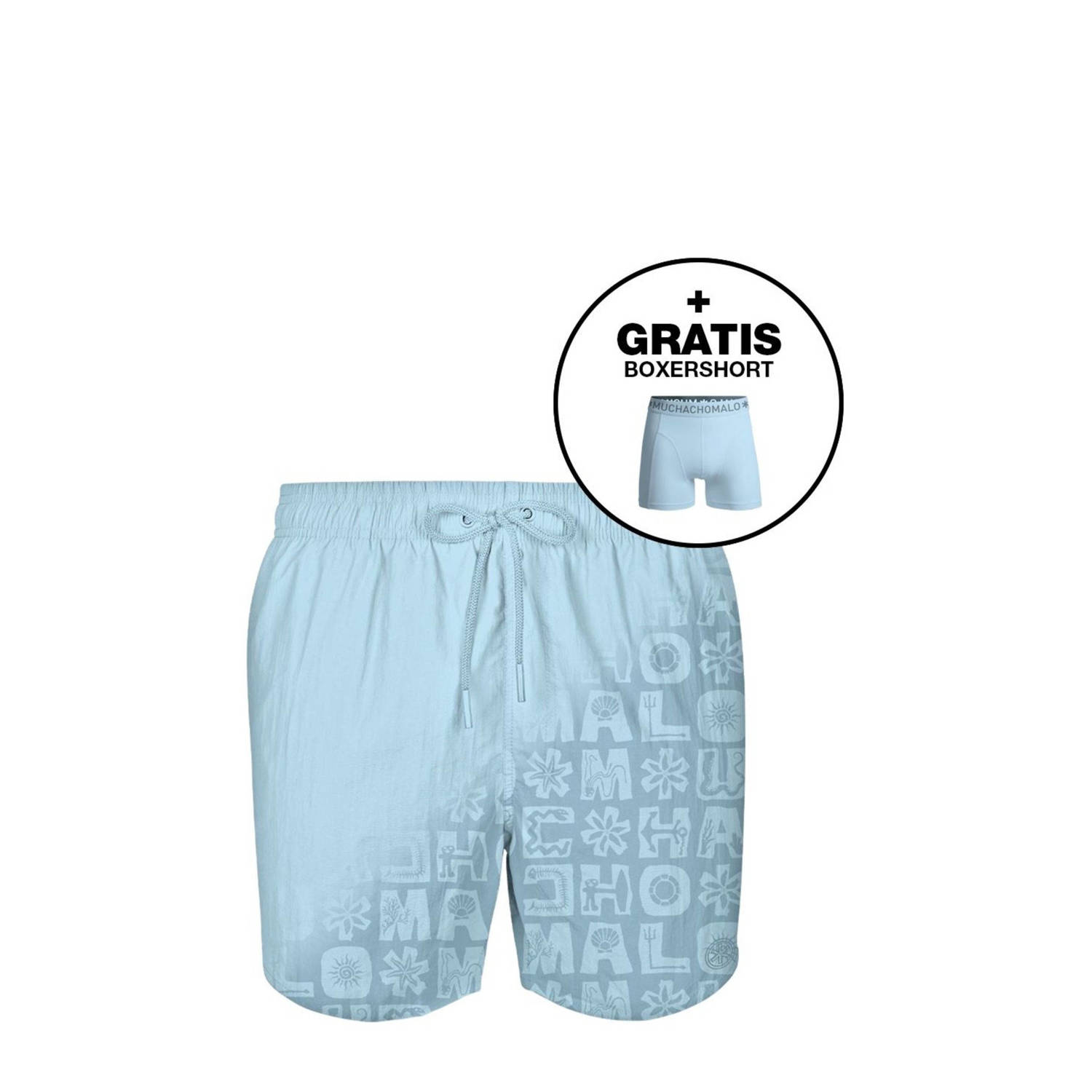 Muchachomalo zwemshort met magic print + gratis boxershort lichtblauw