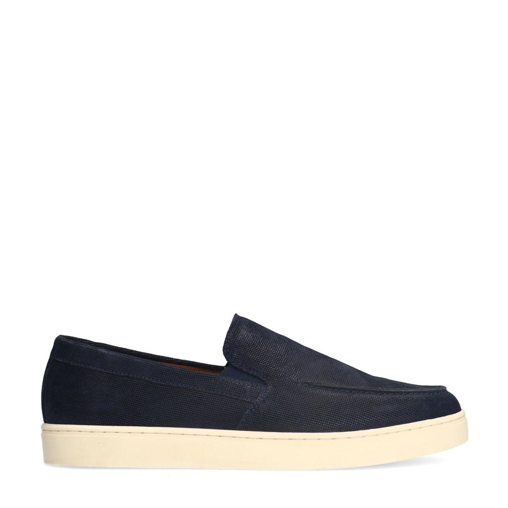 Donkerblauwe heren Manfield suède loafers met effen
