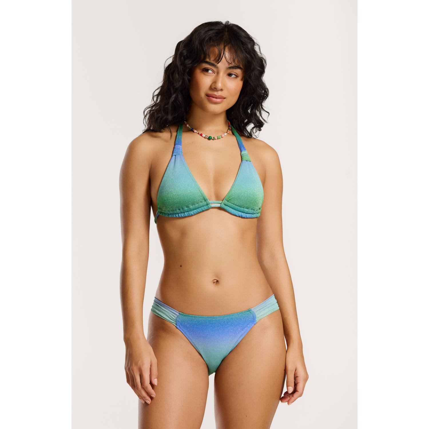 Shiwi voorgevormde triangel bikini Bibi met lurex groen blauw
