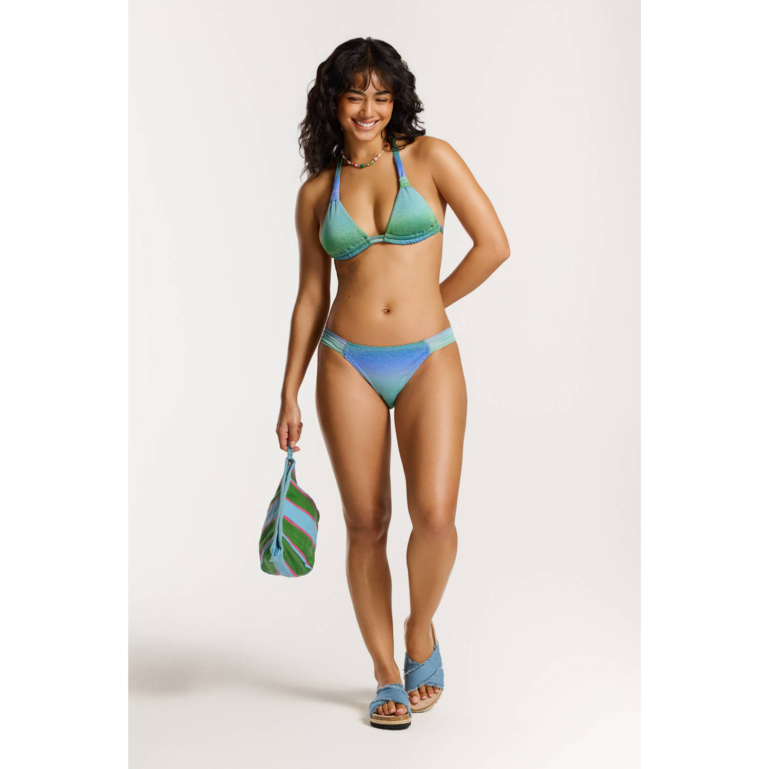 Shiwi voorgevormde triangel bikini Bibi met lurex groen blauw