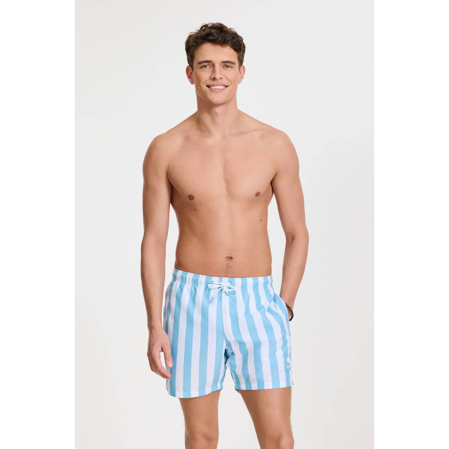 SHIWI Heren Zwembroeken Men Swimshort Broad Stripe Lichtblauw