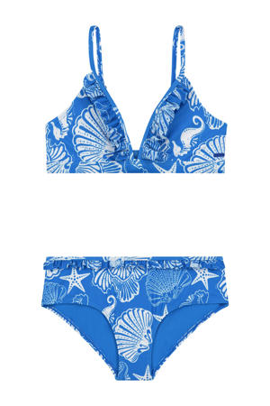 bikini met ruches Blake blauw/wit