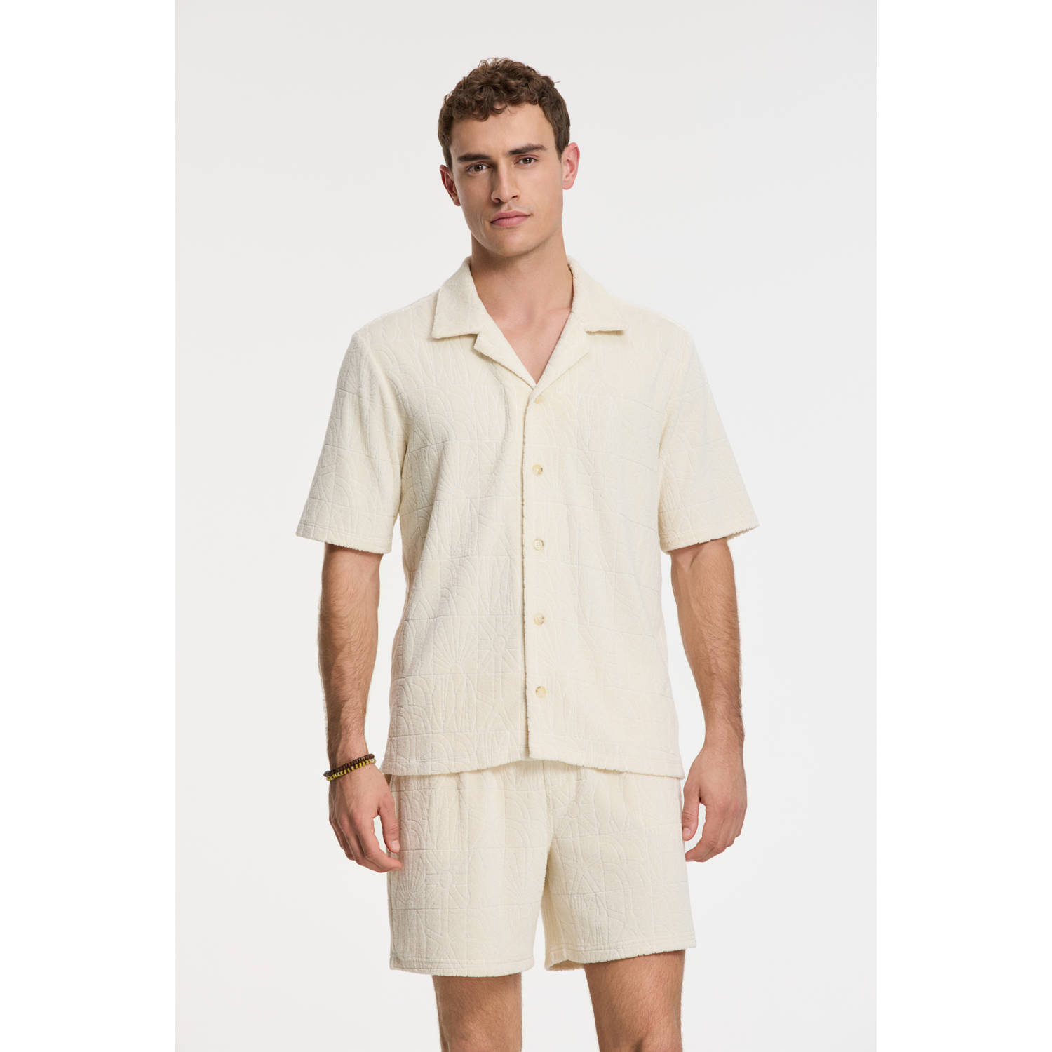SHIWI Heren Overhemden Men Ted Short Sleeve Geo Sun Beige