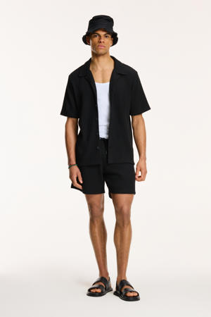 casual short Oscar met wafelstructuur zwart