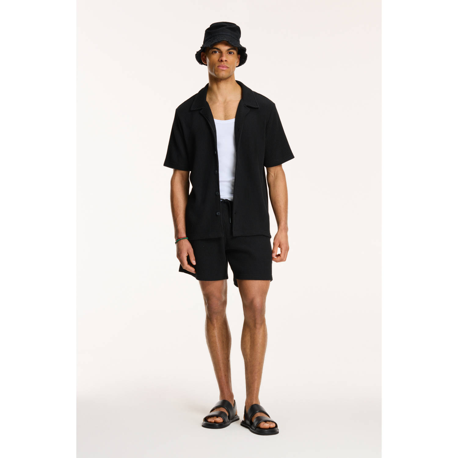SHIWI Heren Broeken Men Oscar Waffle Structure Shorts Zwart