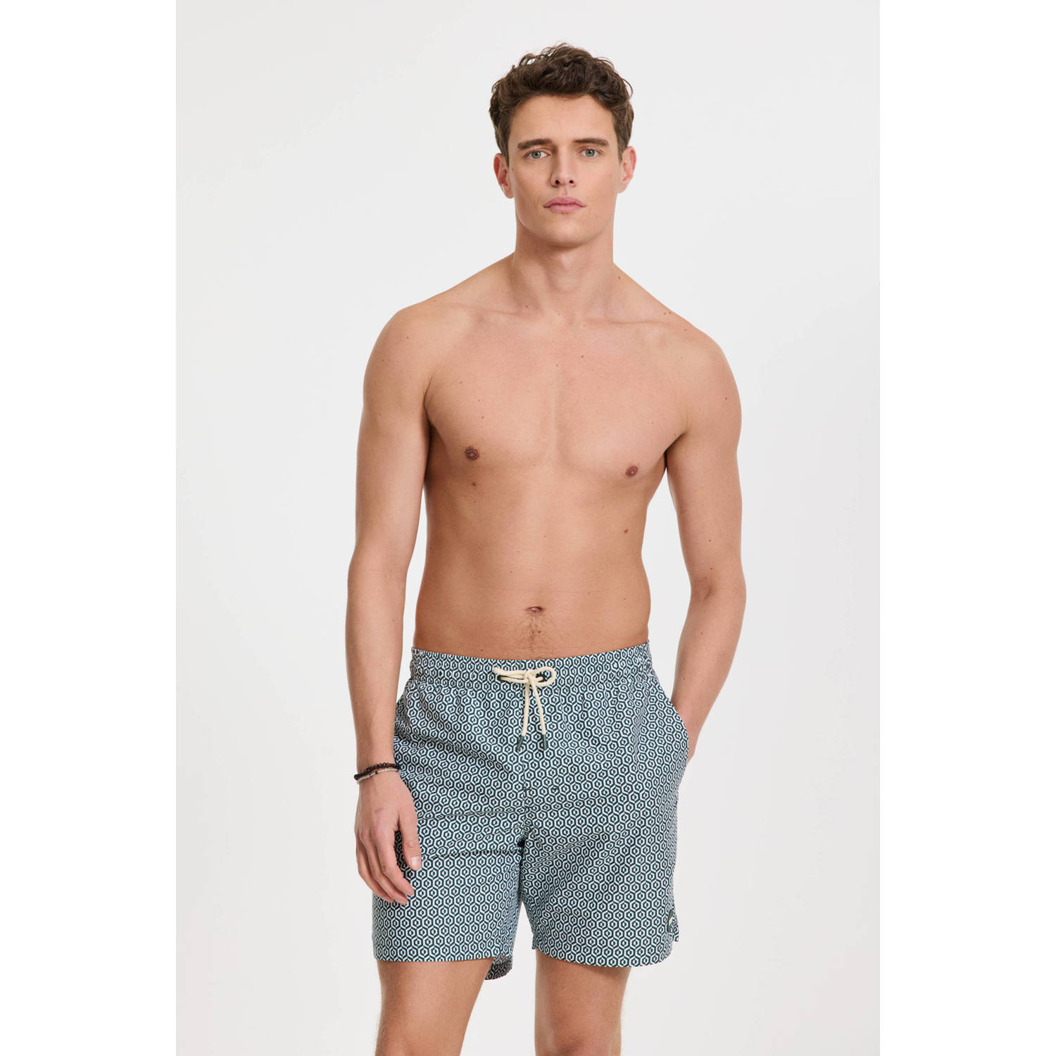 SHIWI Heren Zwembroeken Men Mike Swim Shorts 7 Inch Geo Tile Groen