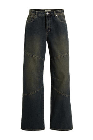 regular waist wide leg jeans dark blue denim