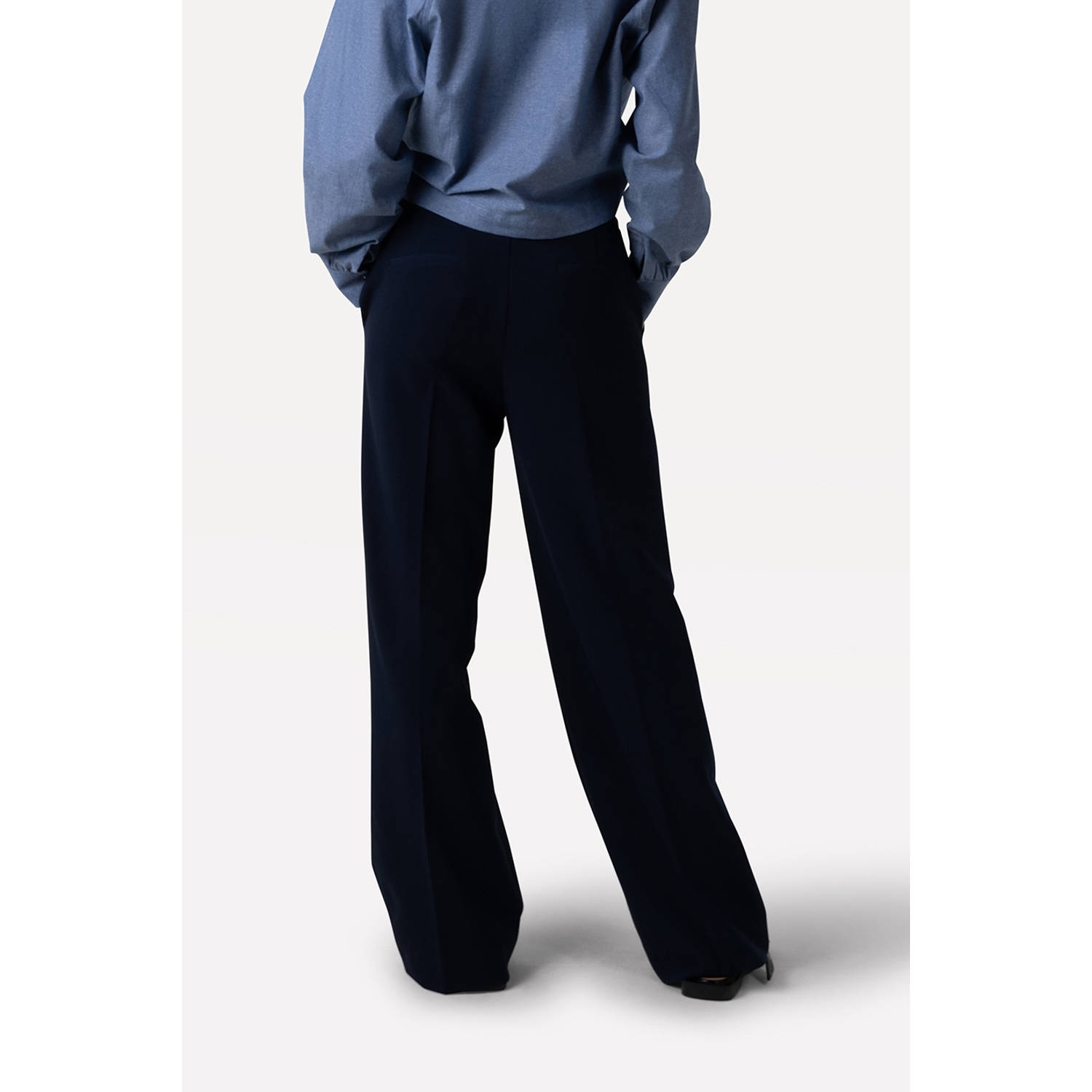 Another-Label straight regular waist broek donkerblauw
