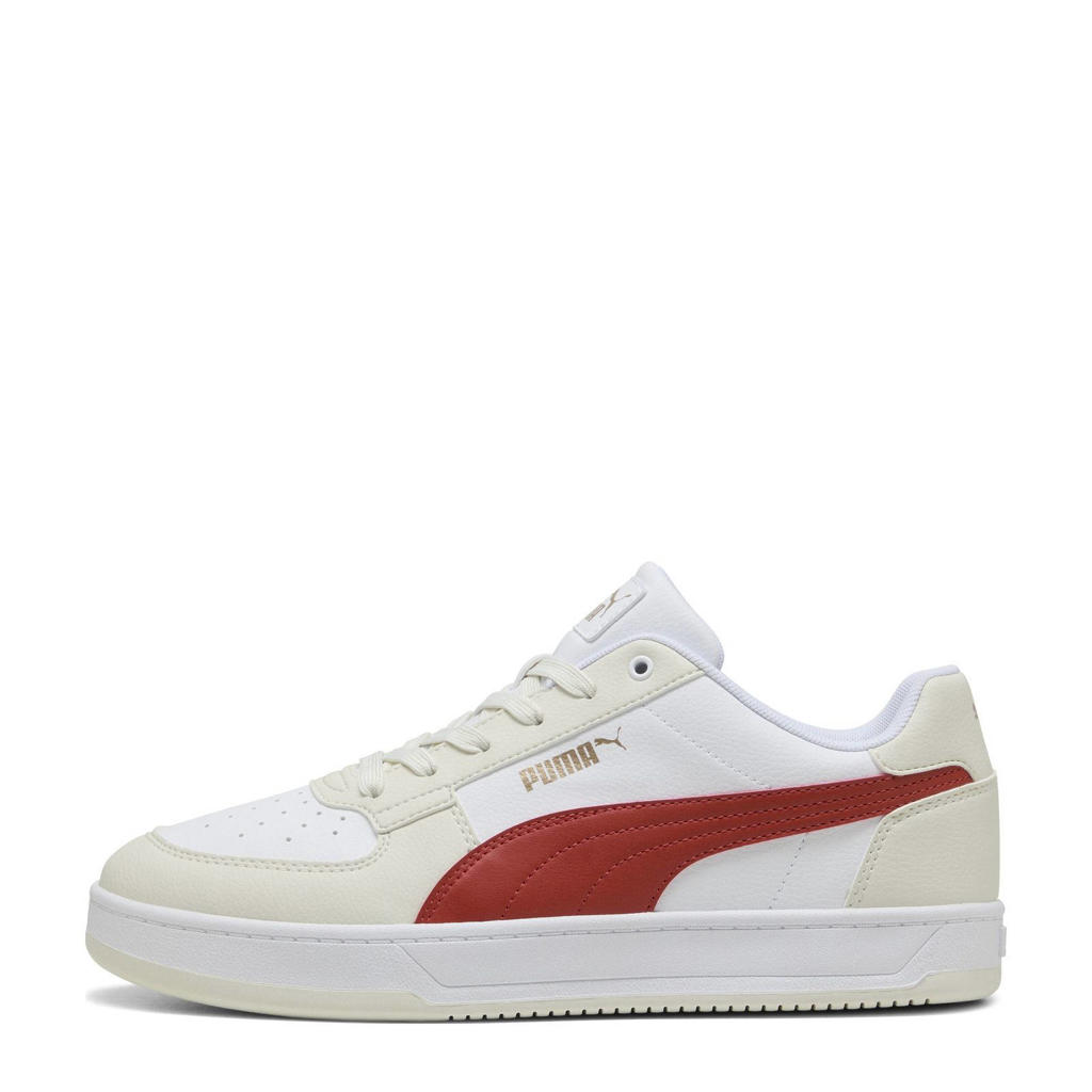 Wit, donkerrood en ecru heren Puma Caven 2.0 sneakers van imitatieleer met leren details met veters