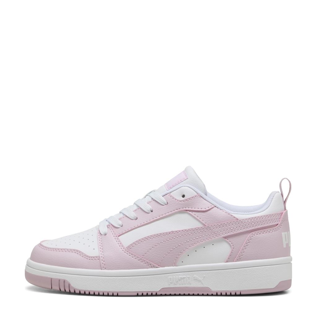 Wit en roze unisex Puma Rebound V6 Low sneakers van imitatieleer/voering: mesh/voetbed: eva met veters