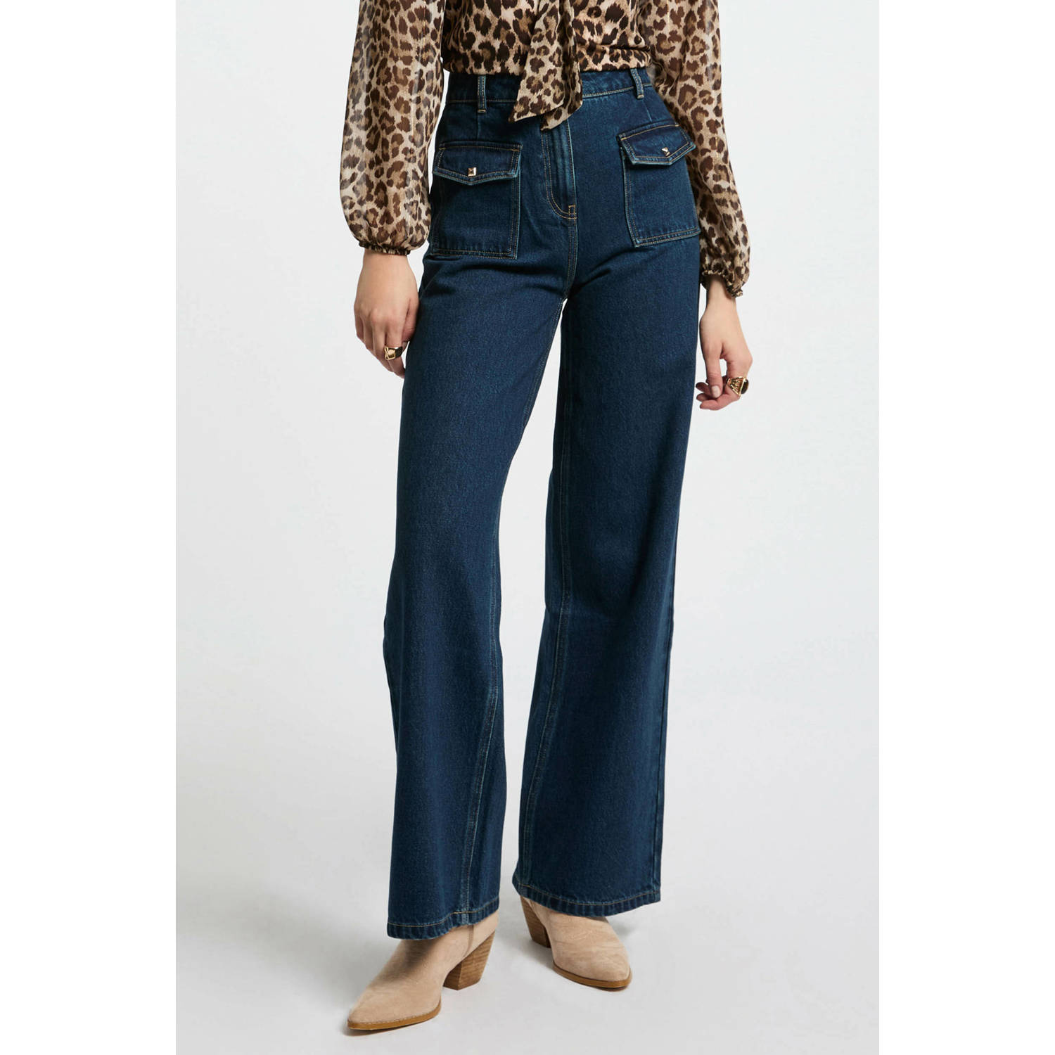 Morgan high waist wide leg jeans dark blue denim