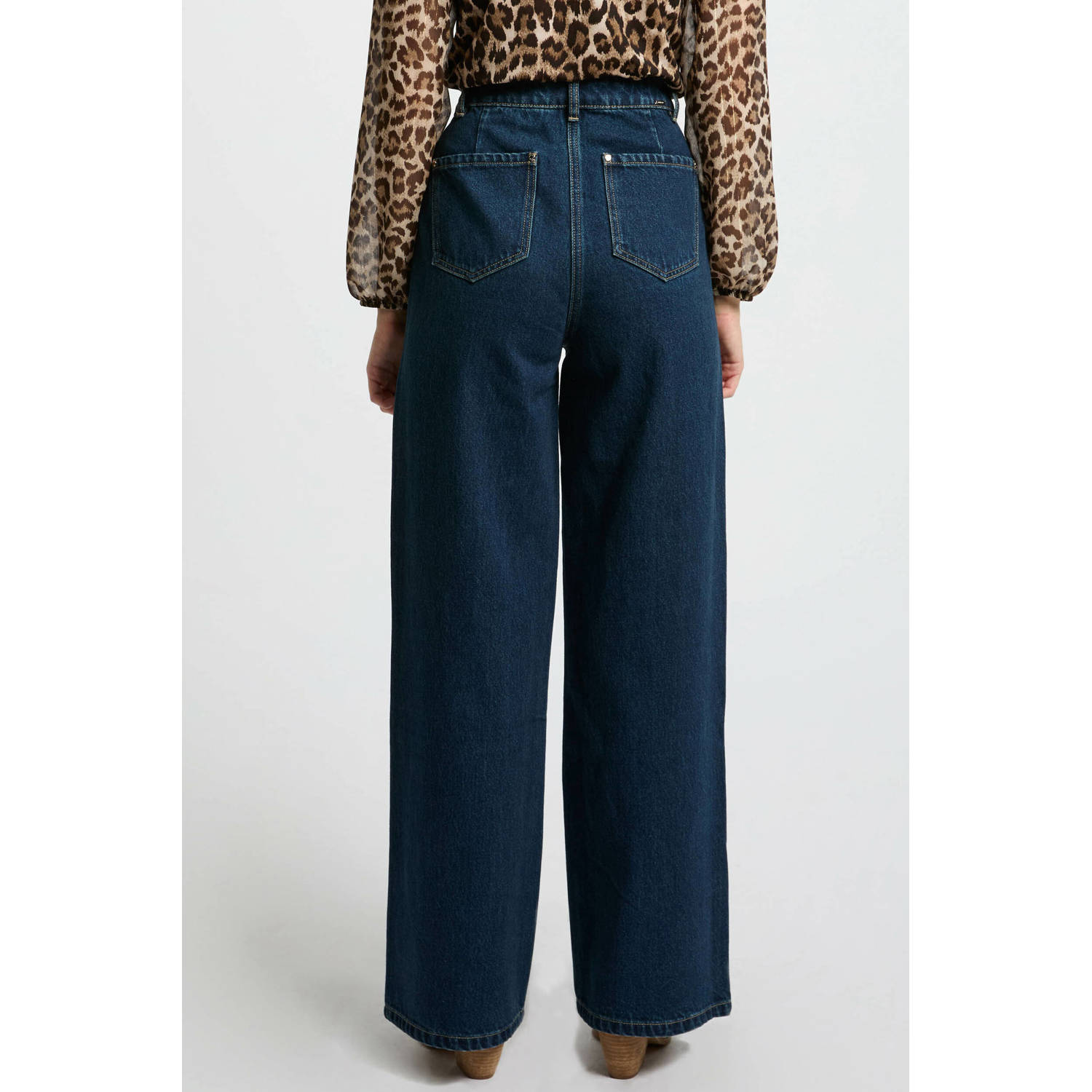 Morgan high waist wide leg jeans dark blue denim