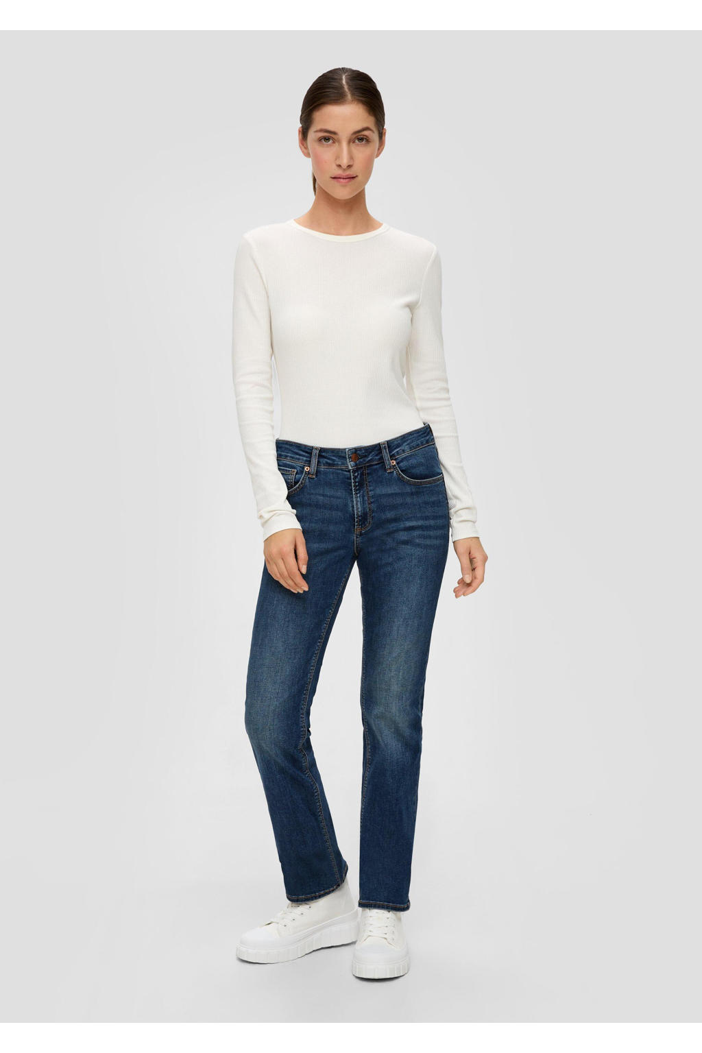 Dark blue denim dames QS slim fit jeans dark blue met effen