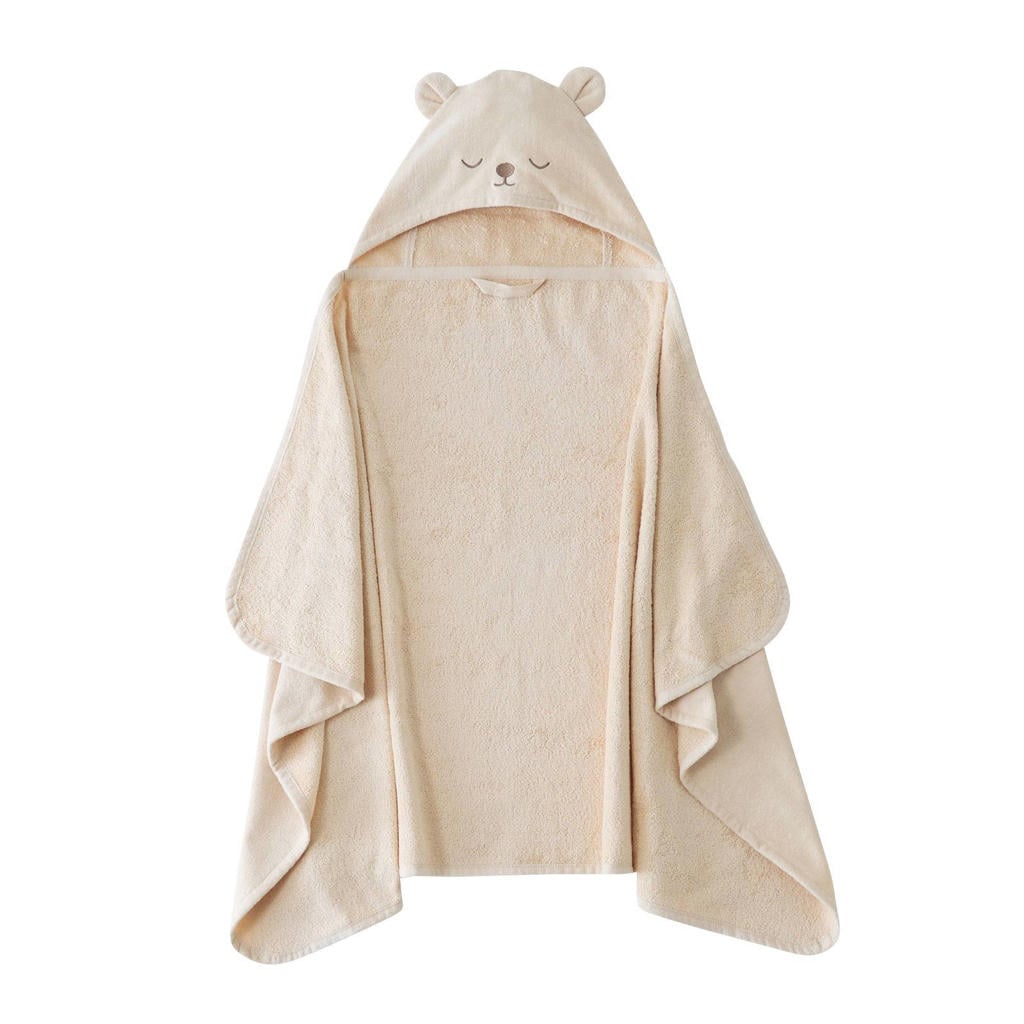 NOUS Kids badcape met capuchon beer (ecru)