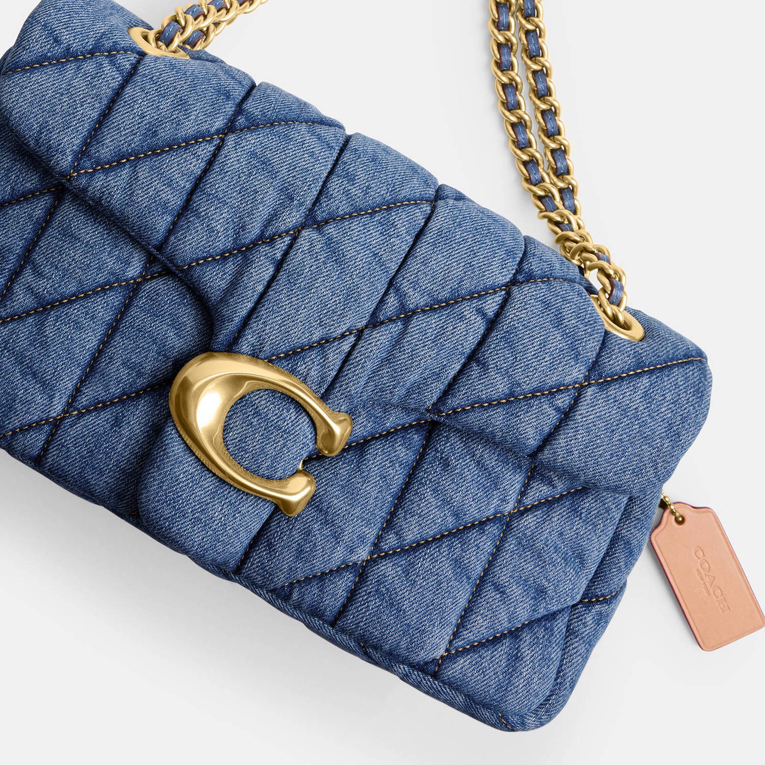 Coach doorgestikte denim schoudertas Tabby 26 blauw