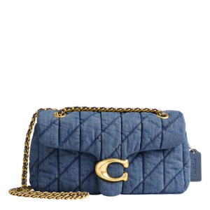 doorgestikte denim schoudertas Tabby 26 blauw